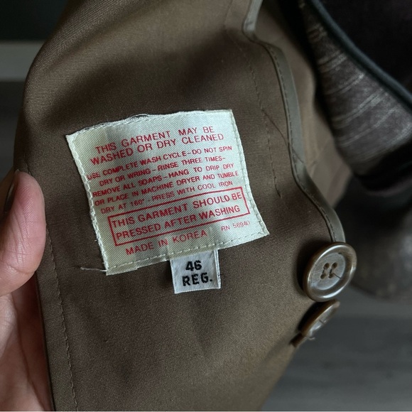 Vintage Tan Trench Coat with Removable Lining Khaki Overcoat 46R Unisex XL - Picture 8 of 11